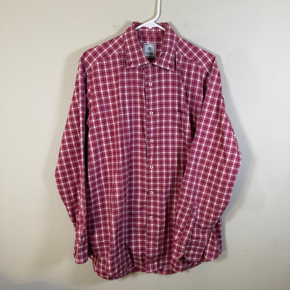 David‎ Donahue Mens Burgundy Plaid Cotton Button Down Shirt Large L Long Slv